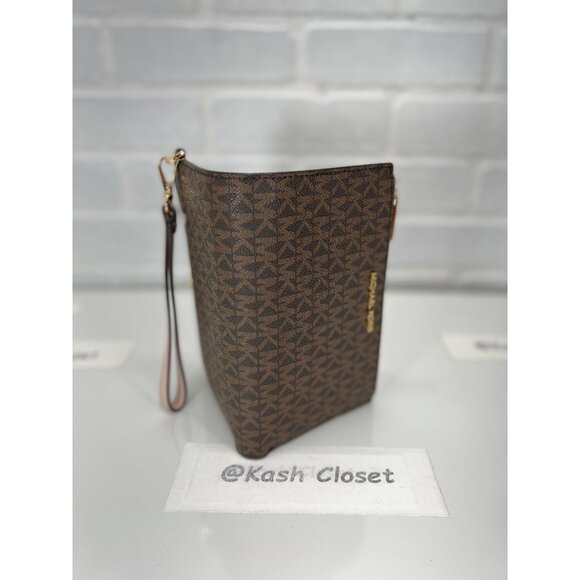 Michael Kors wallet double zip wristlet large MK signature powder blush brown - Picture 6 of 8